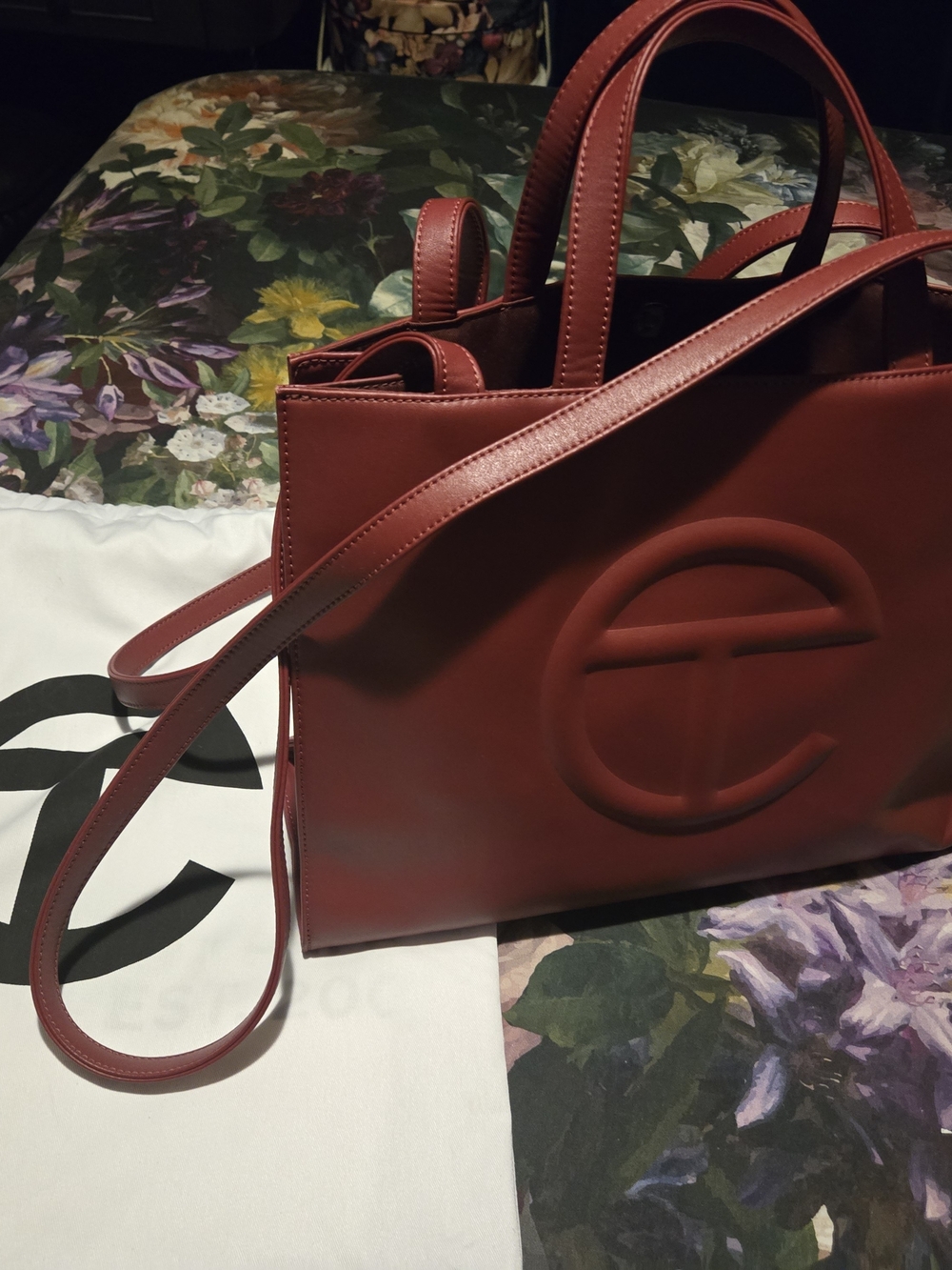 Authentic Telfar Oxblood Tote Bag with Embossed Logo